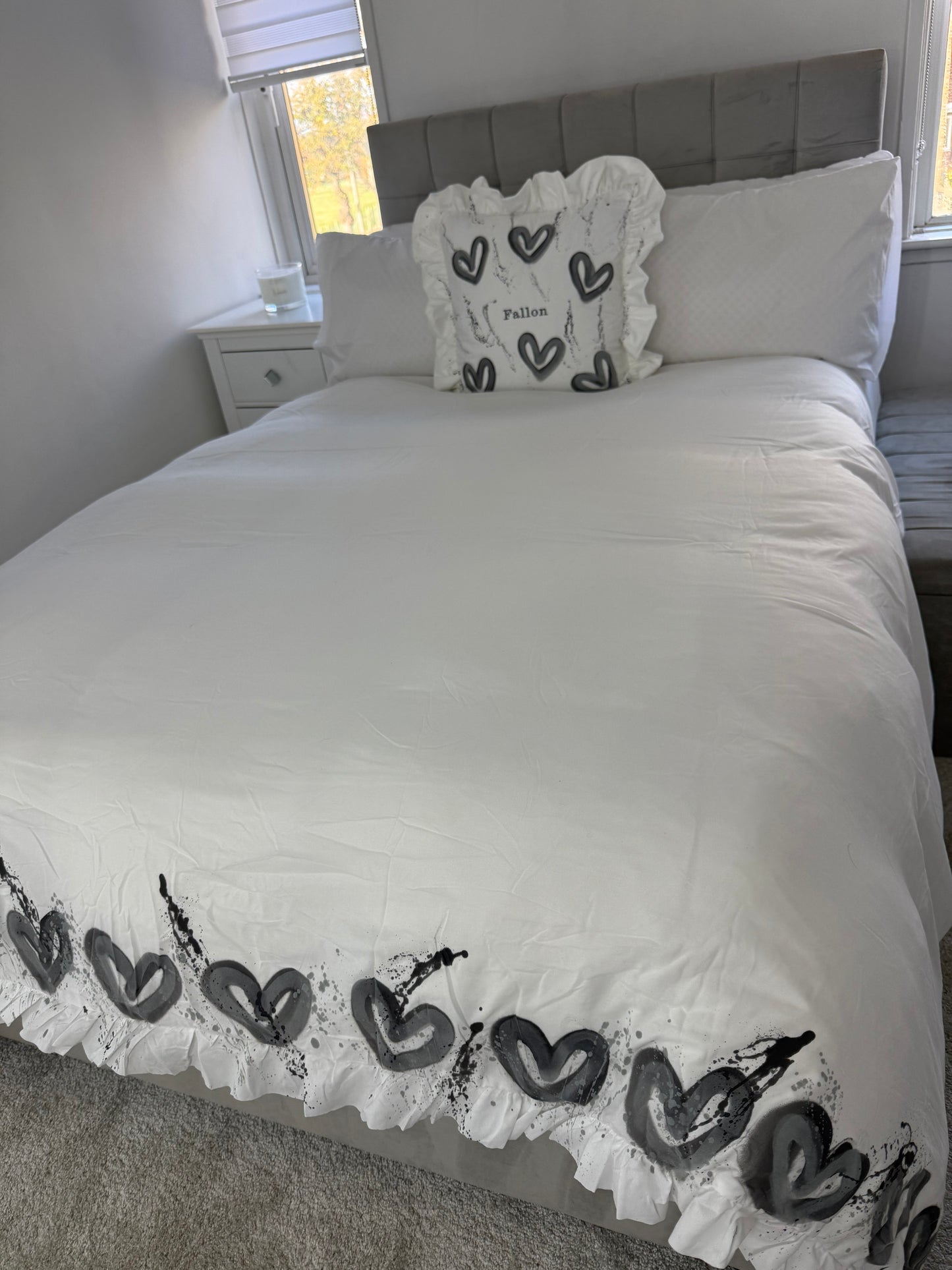 Grey embroidered pillow case🩶🪩