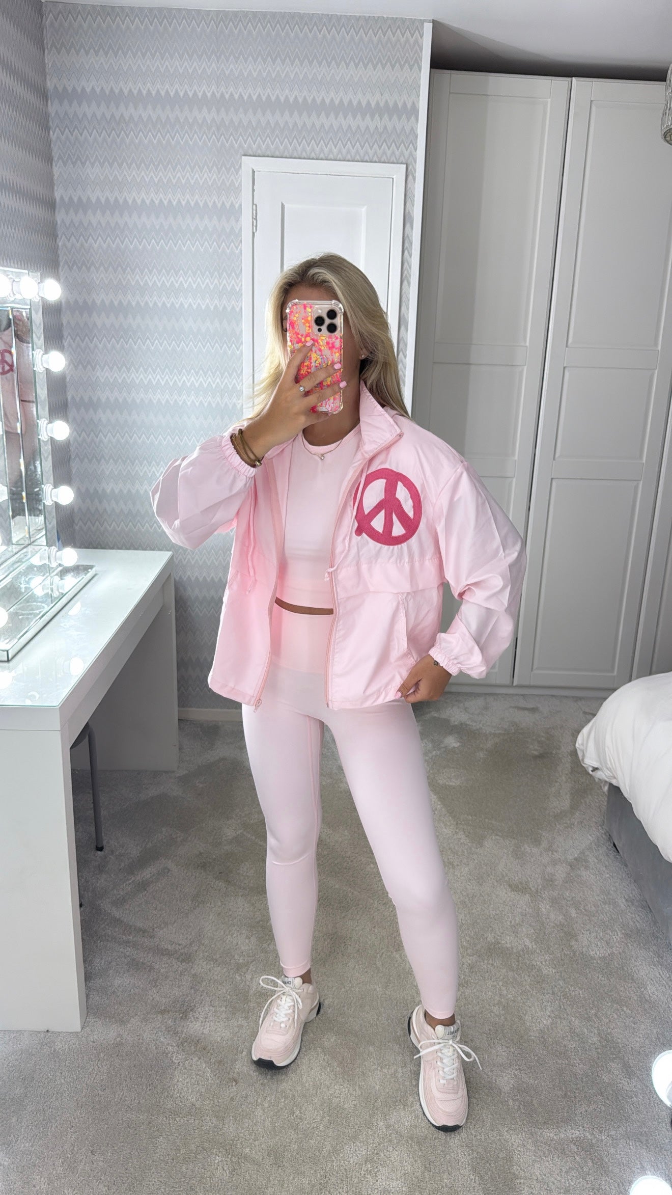 Embroidered pink peace windbreaker π