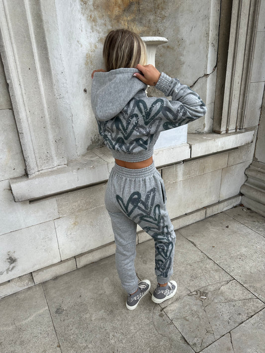 Grey cropped tracksuit🩶