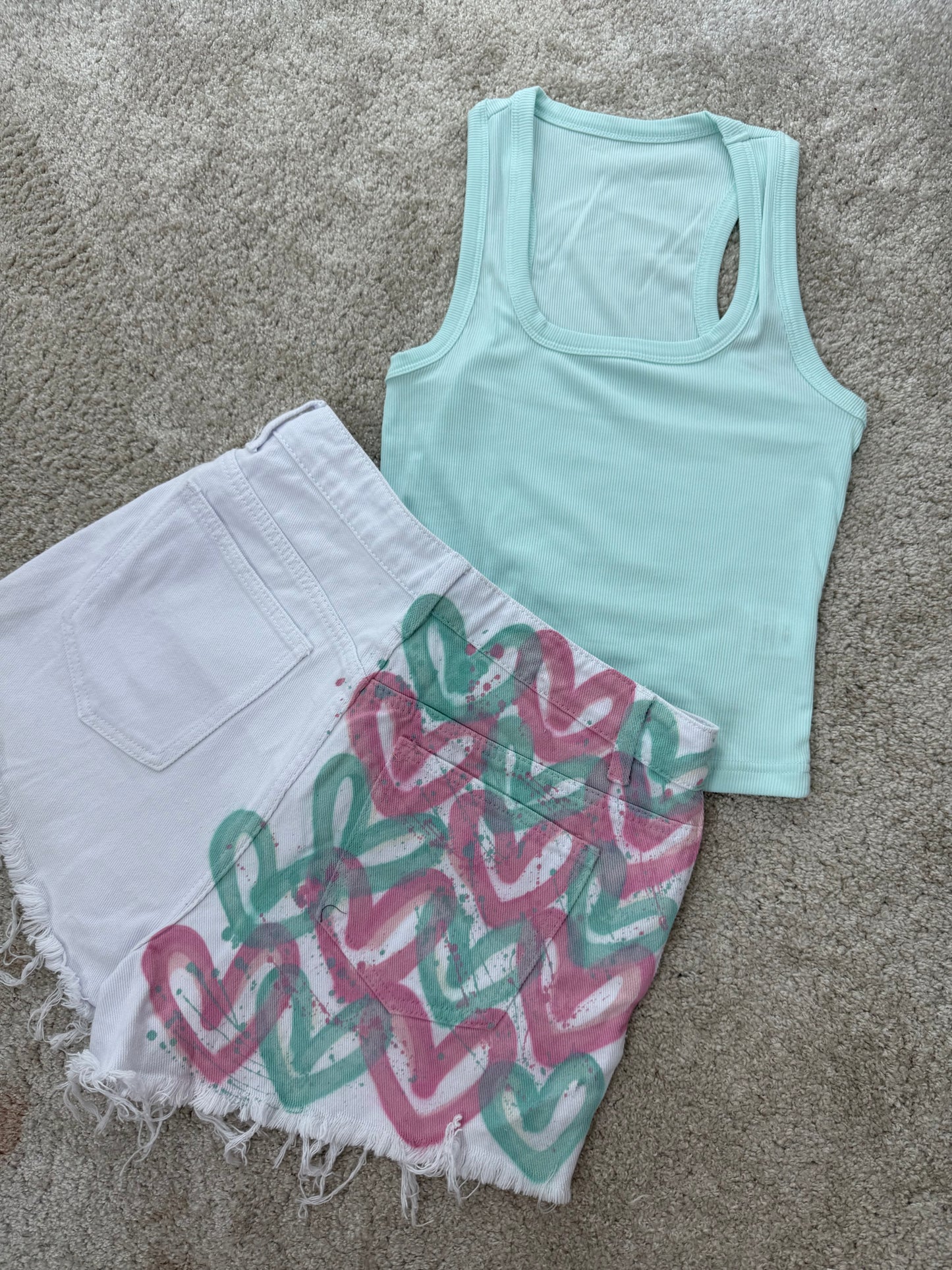Mint&pink vest&short set💕