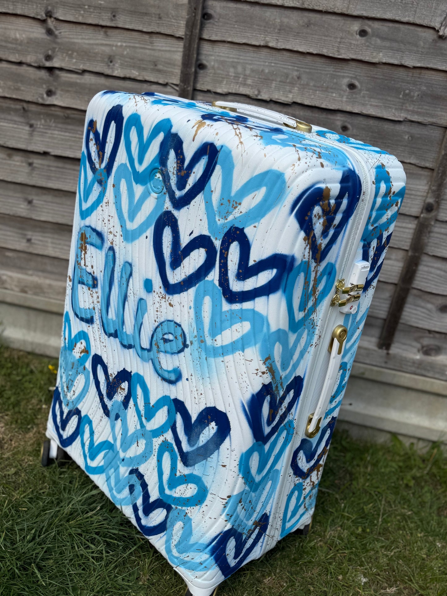 Blue heart suitcase
