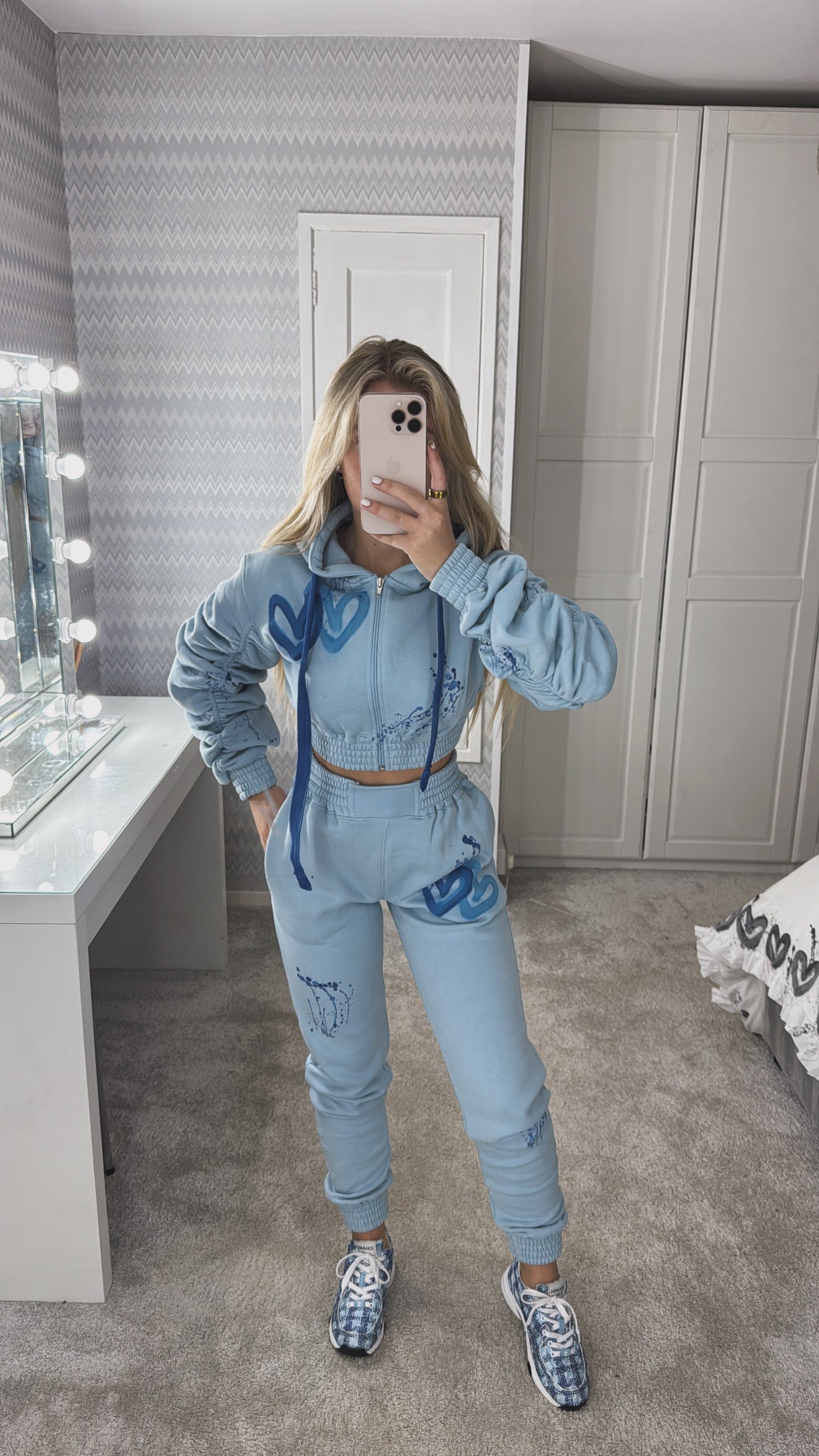 Blue ruffle arm cropped tracksuit💙🩵