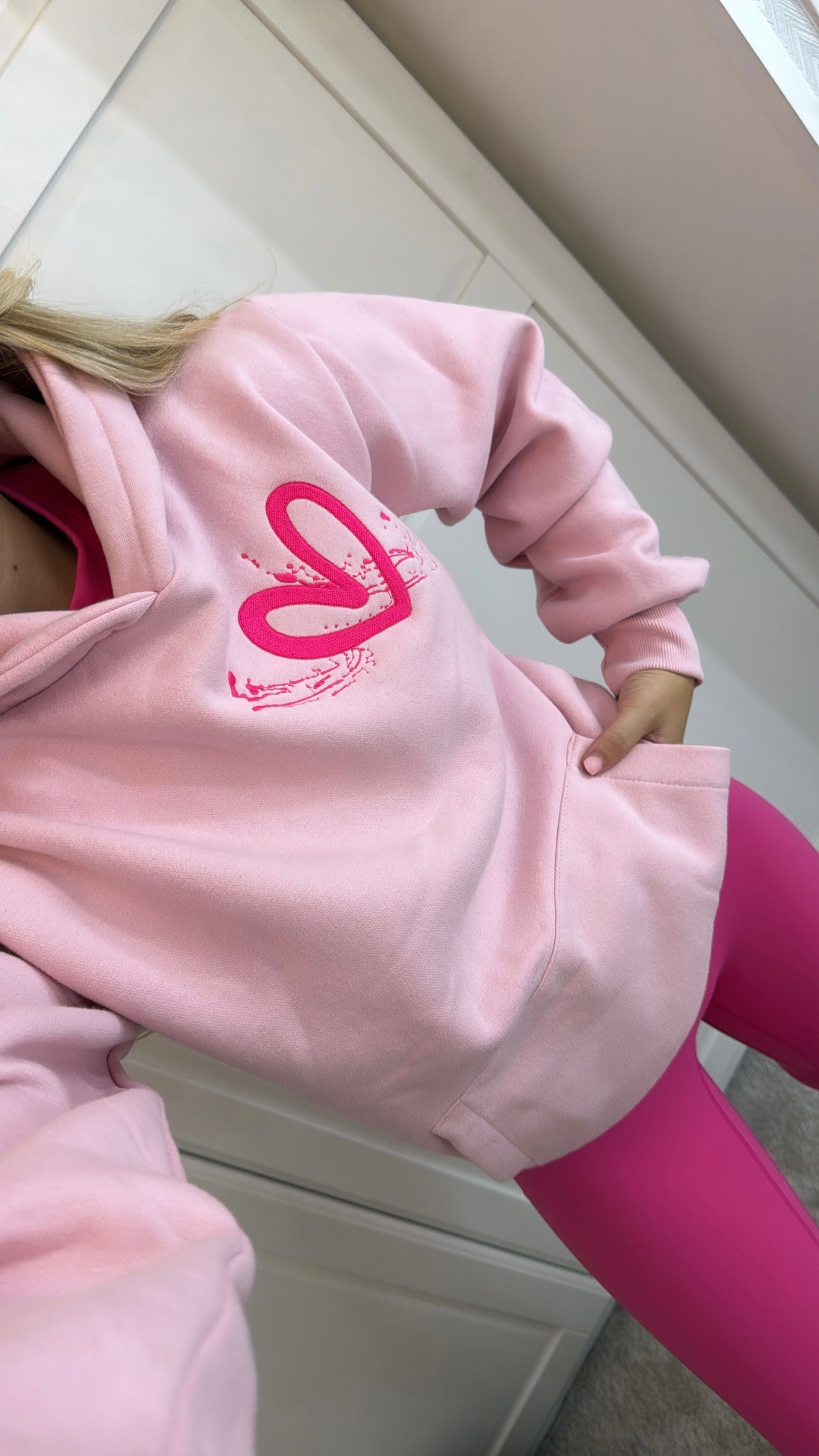 Pink embroidered heart hoodie💕