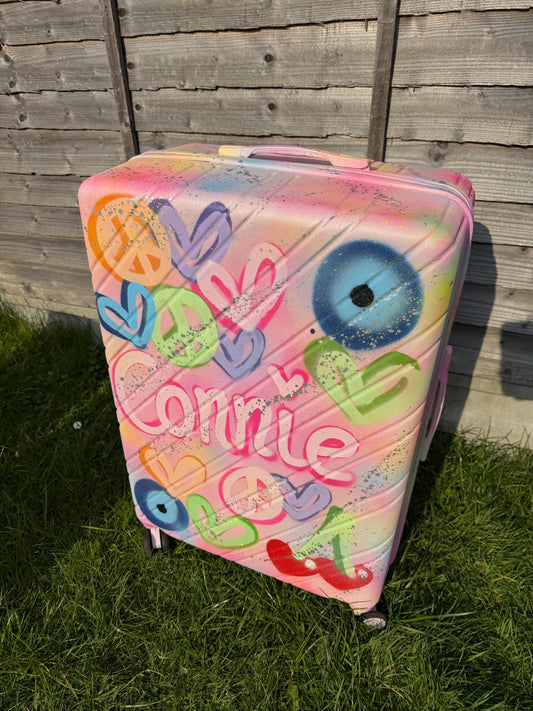 Rainbow sprayed suitcase🫶🏽🦄🪩