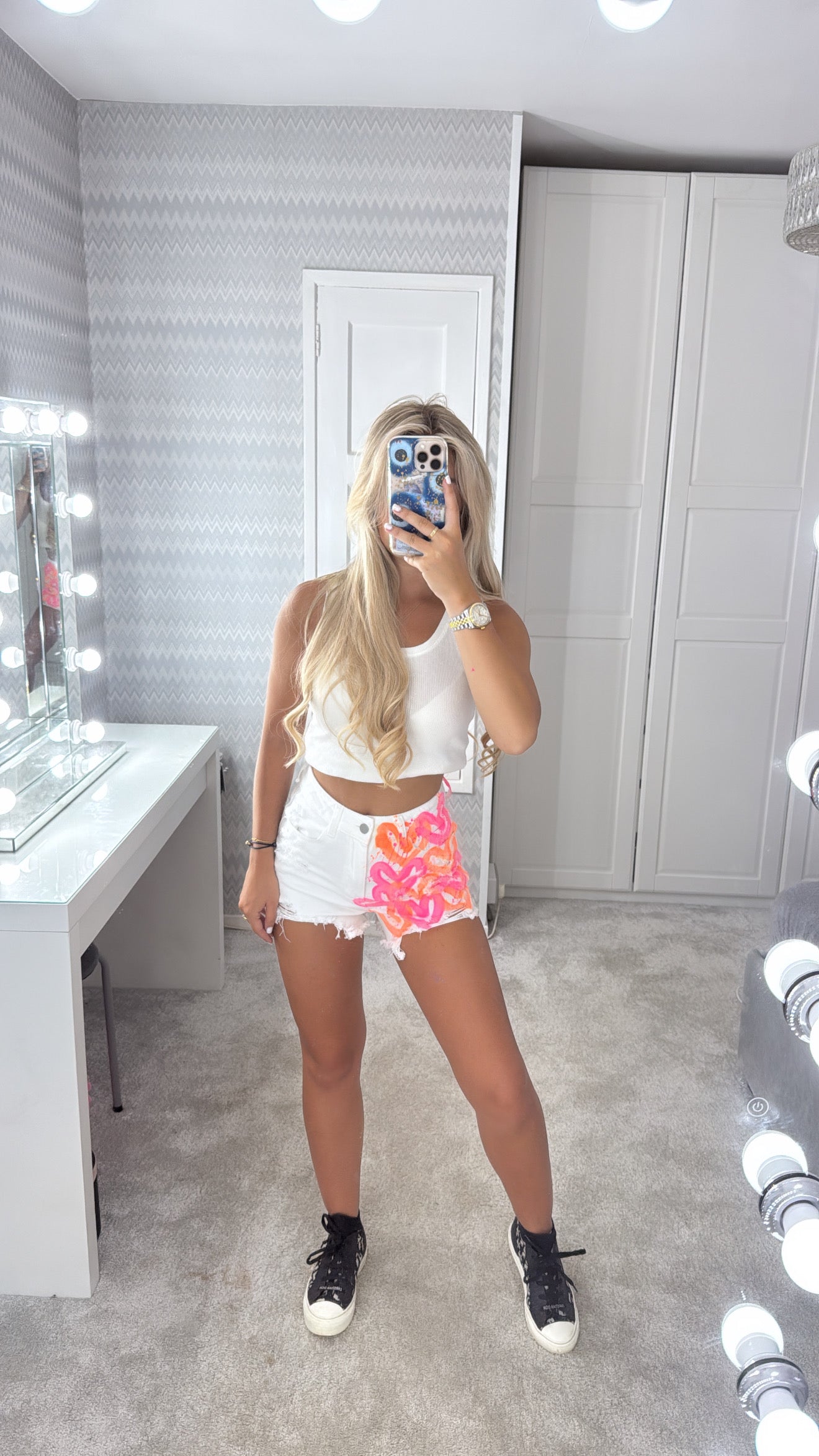 Neon denim shorts🪩💫