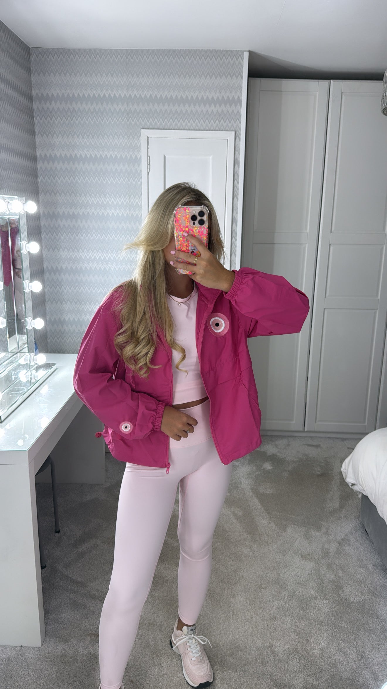 Embroidered pink evil eye windbreaker🧿💕