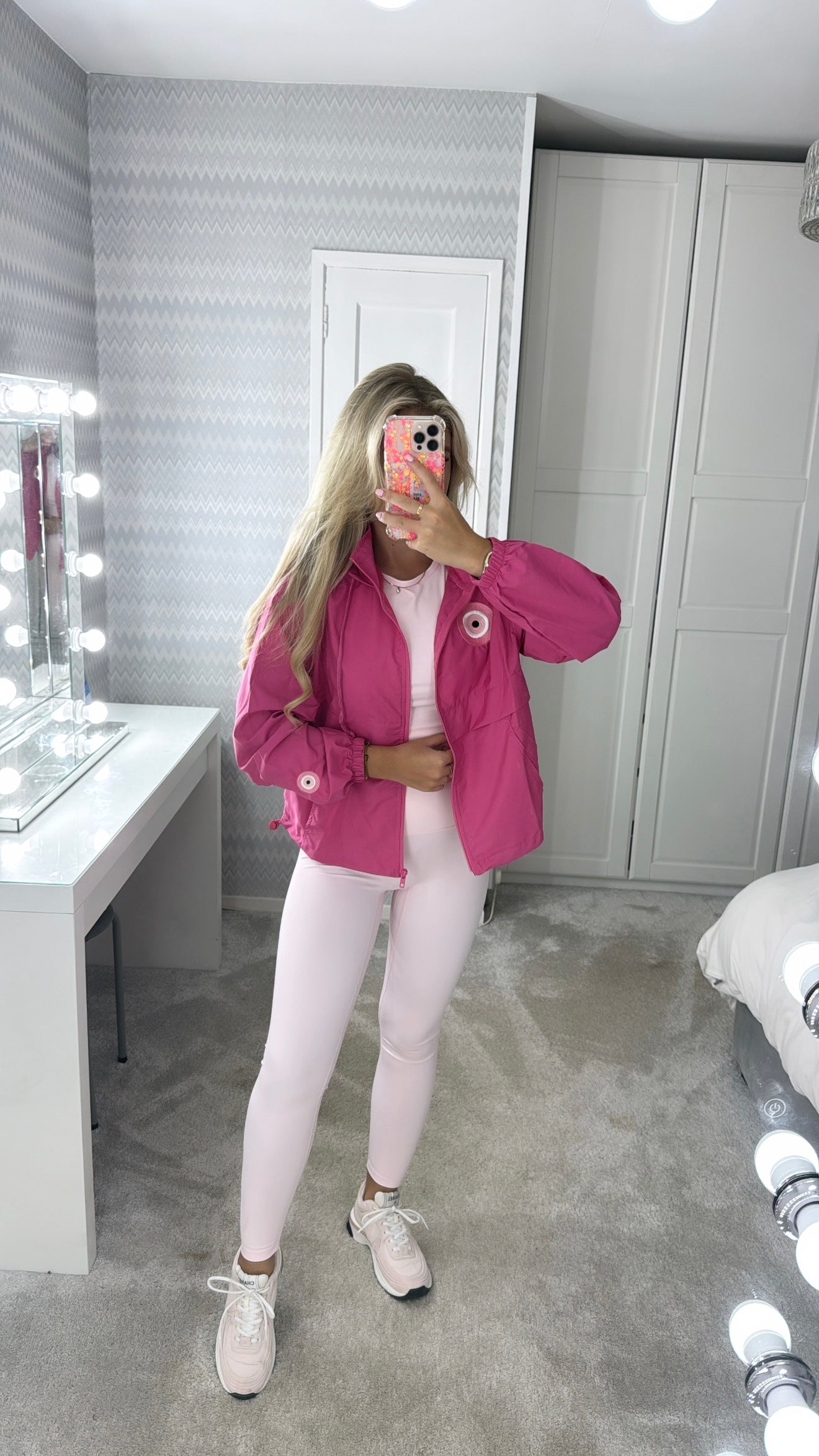 Embroidered pink evil eye windbreaker🧿💕
