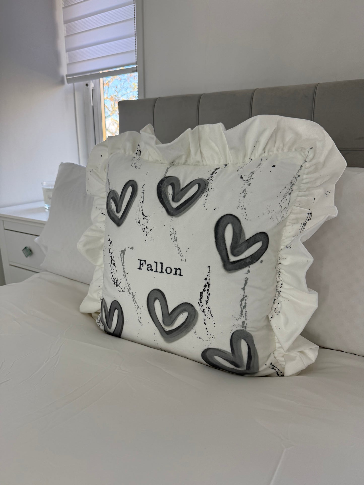 Grey embroidered pillow case🩶🪩