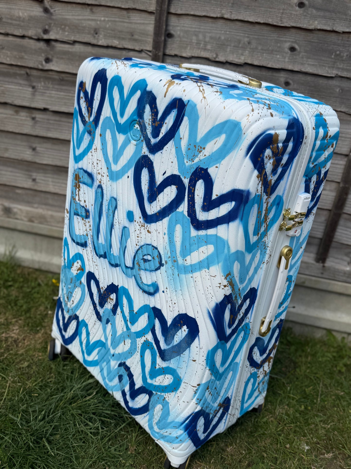 Blue heart suitcase