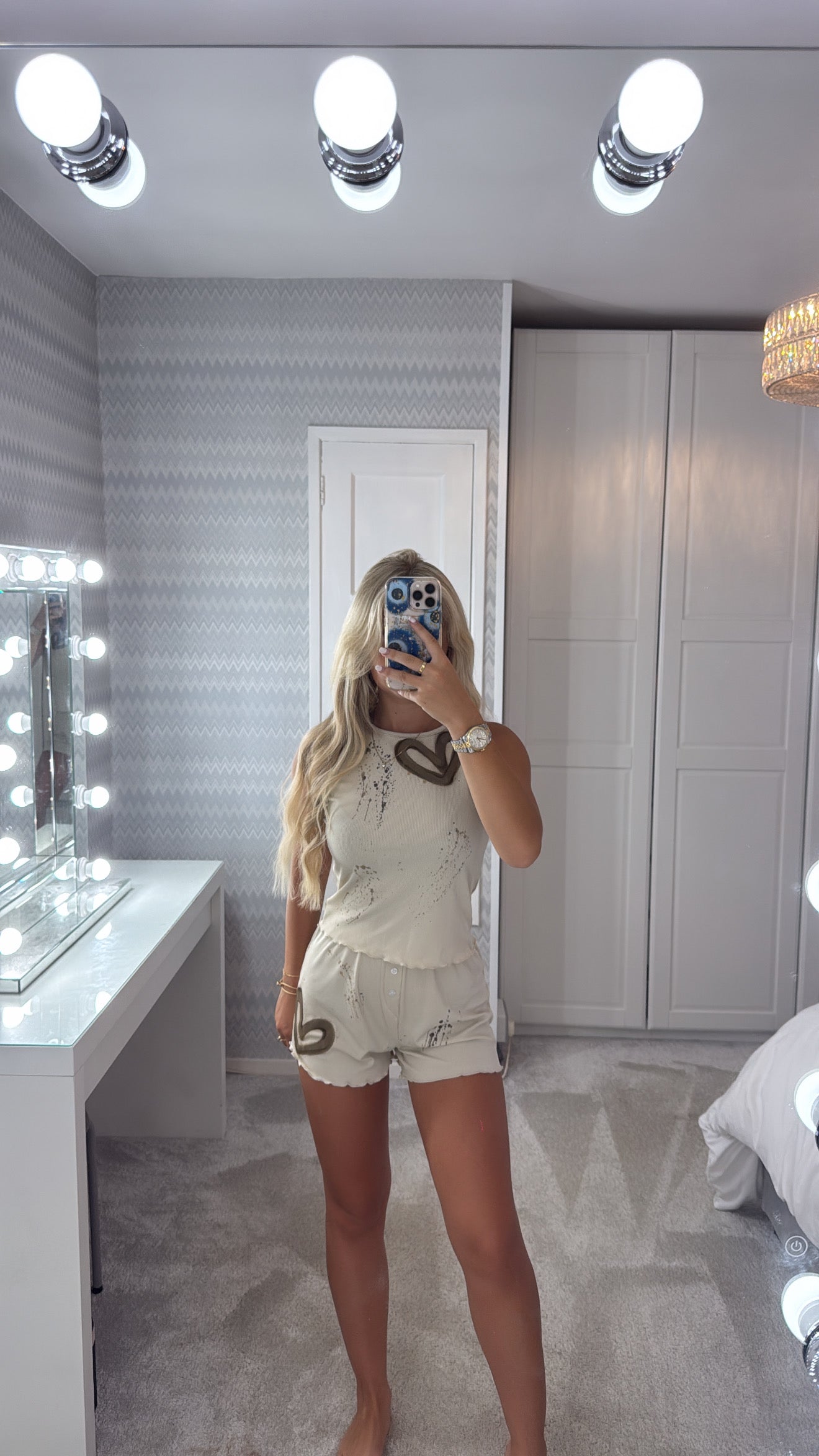 Ribbed beige heart pyjama🫶🏽