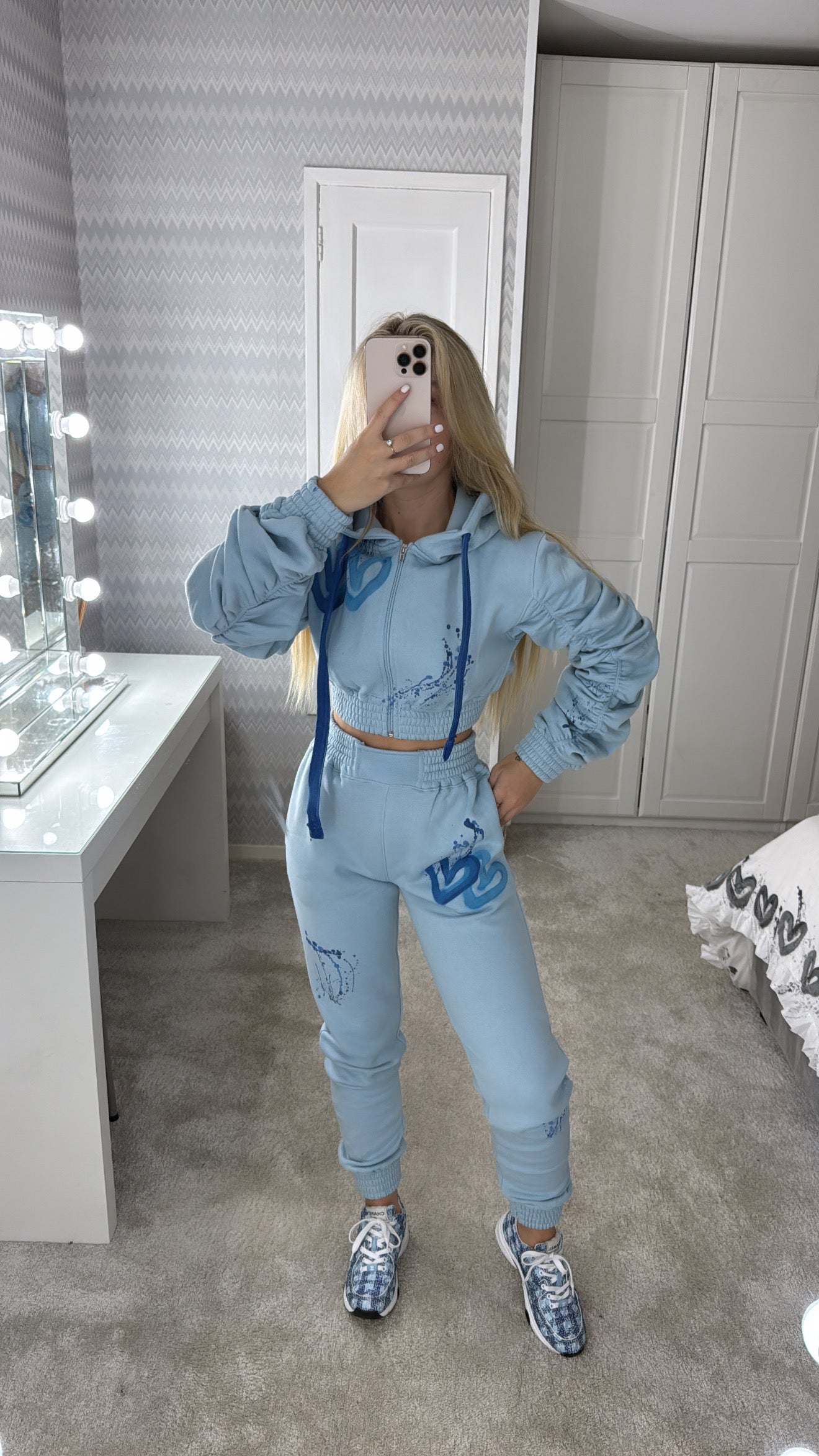 Blue ruffle arm cropped tracksuit💙🩵