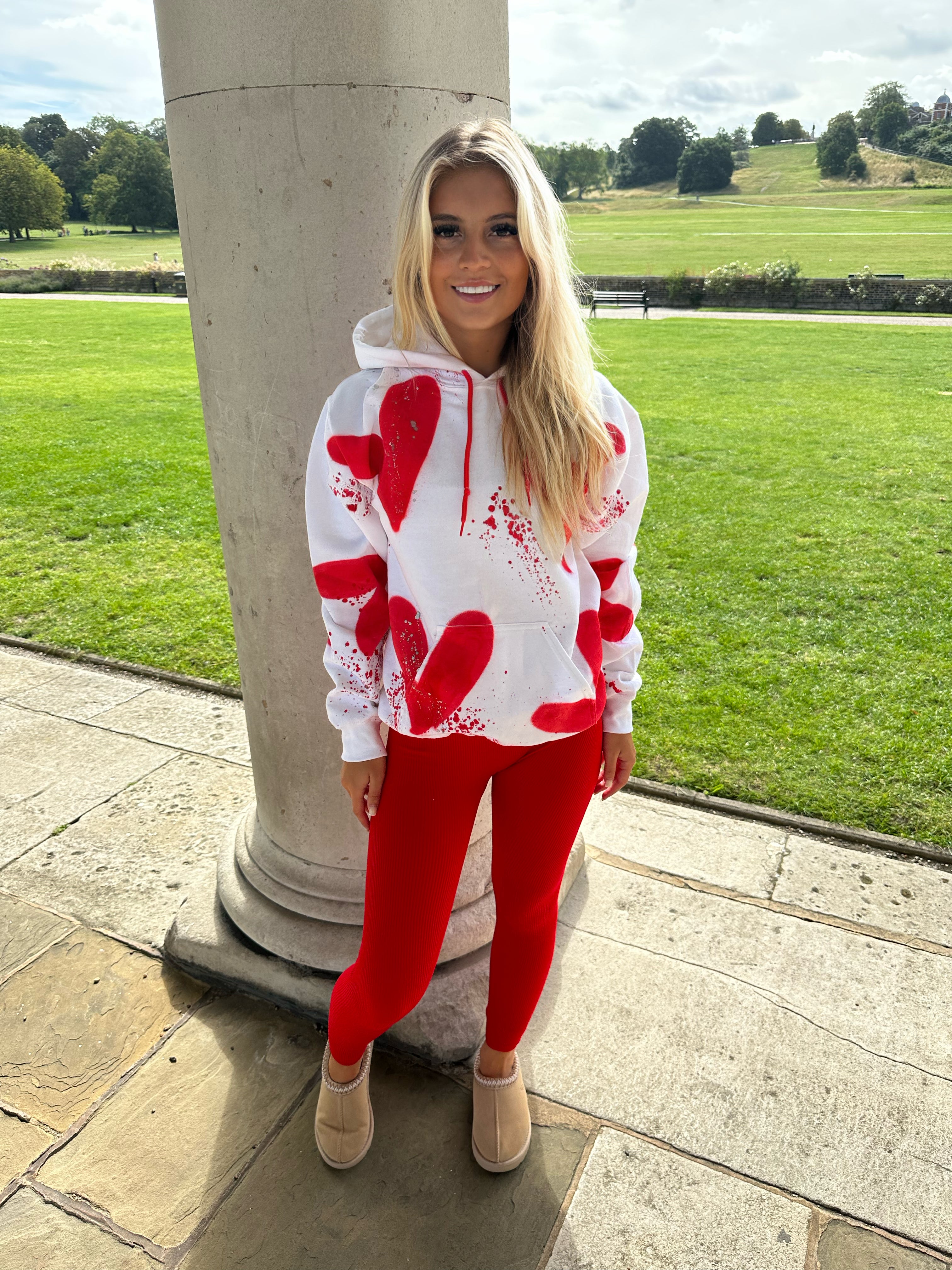 LITTLE A - Bows & Hearts Print Leggings Set - Red
