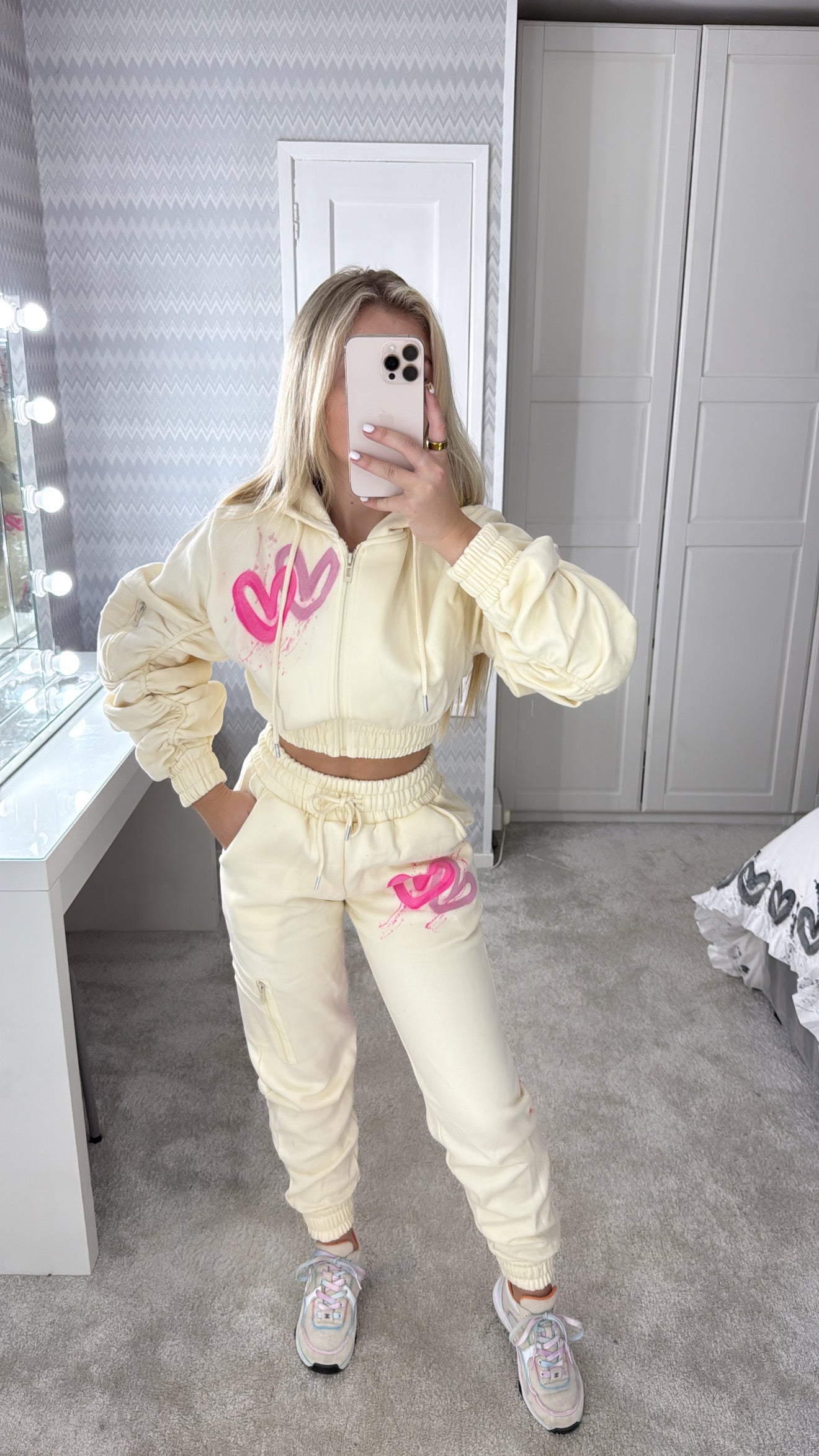 Hot pink heart cropped tracksuit💘