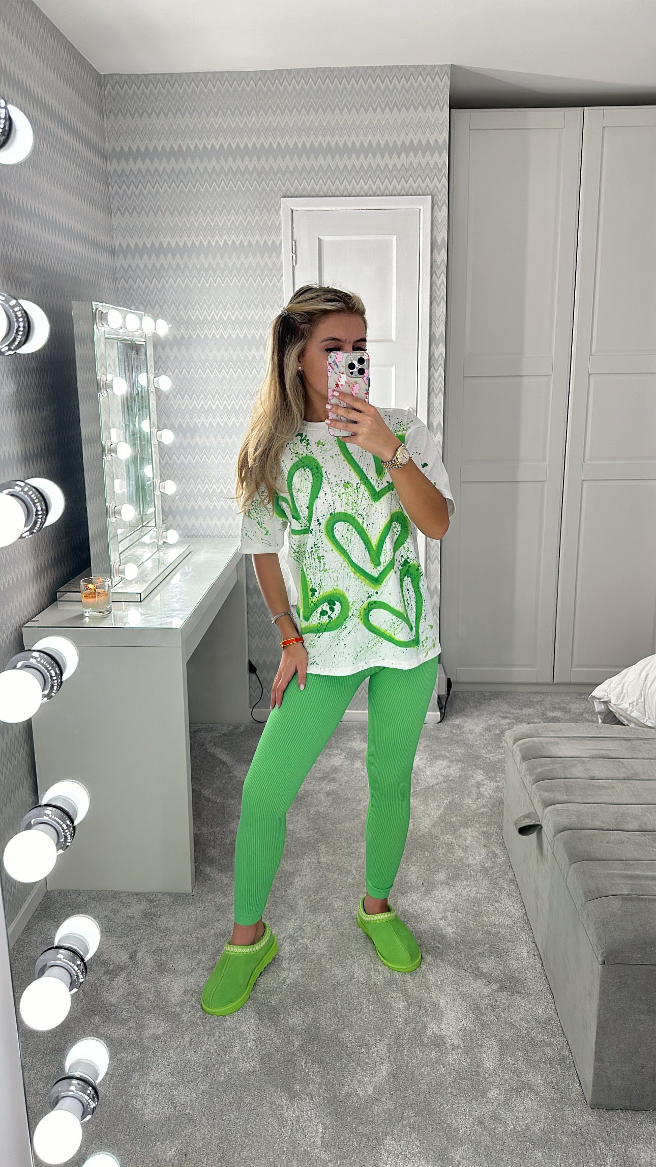 Green heart legging set