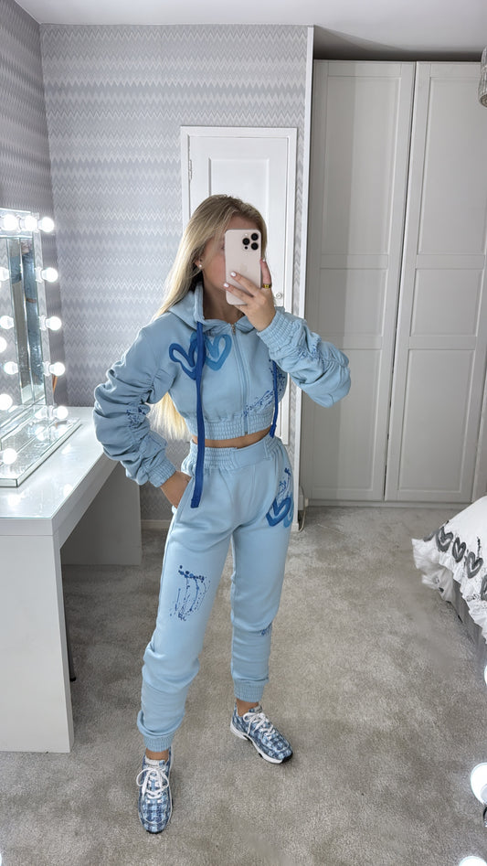 Blue ruffle arm cropped tracksuit💙🩵