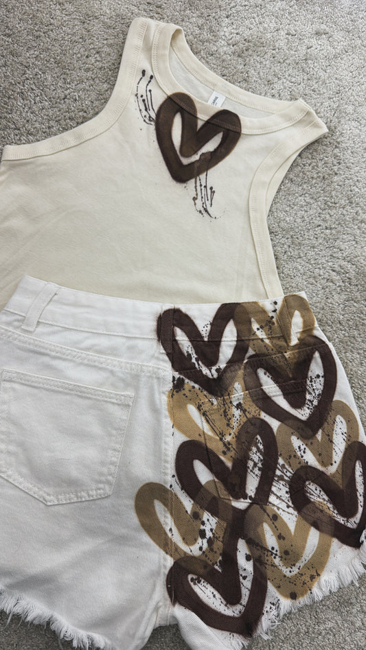 Beige heart vest set🌟🪐🥥🤎