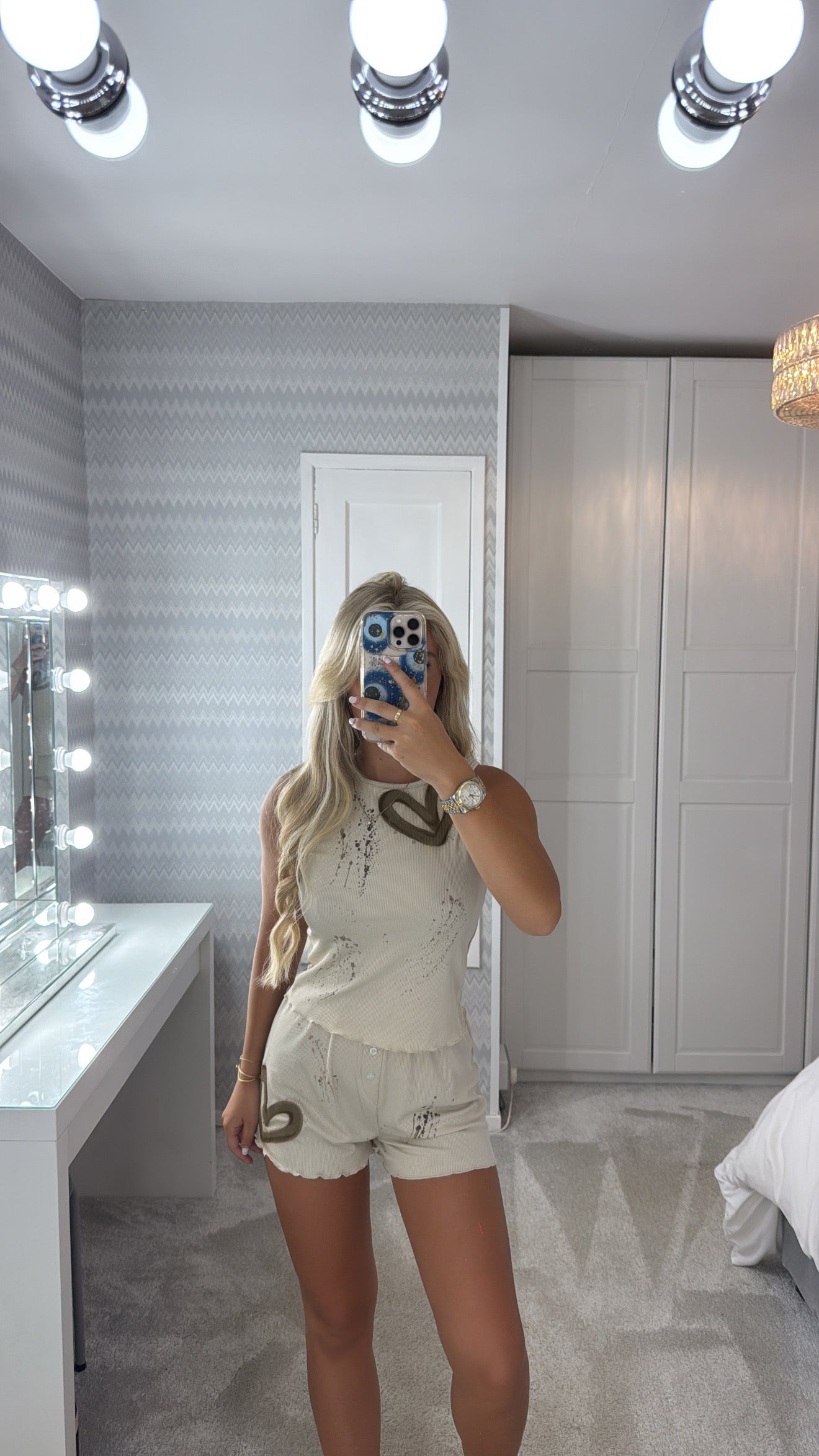 Ribbed beige heart pyjama🫶🏽