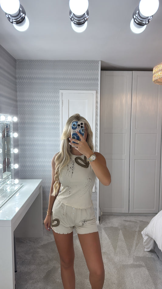 Ribbed beige heart pyjama🫶🏽