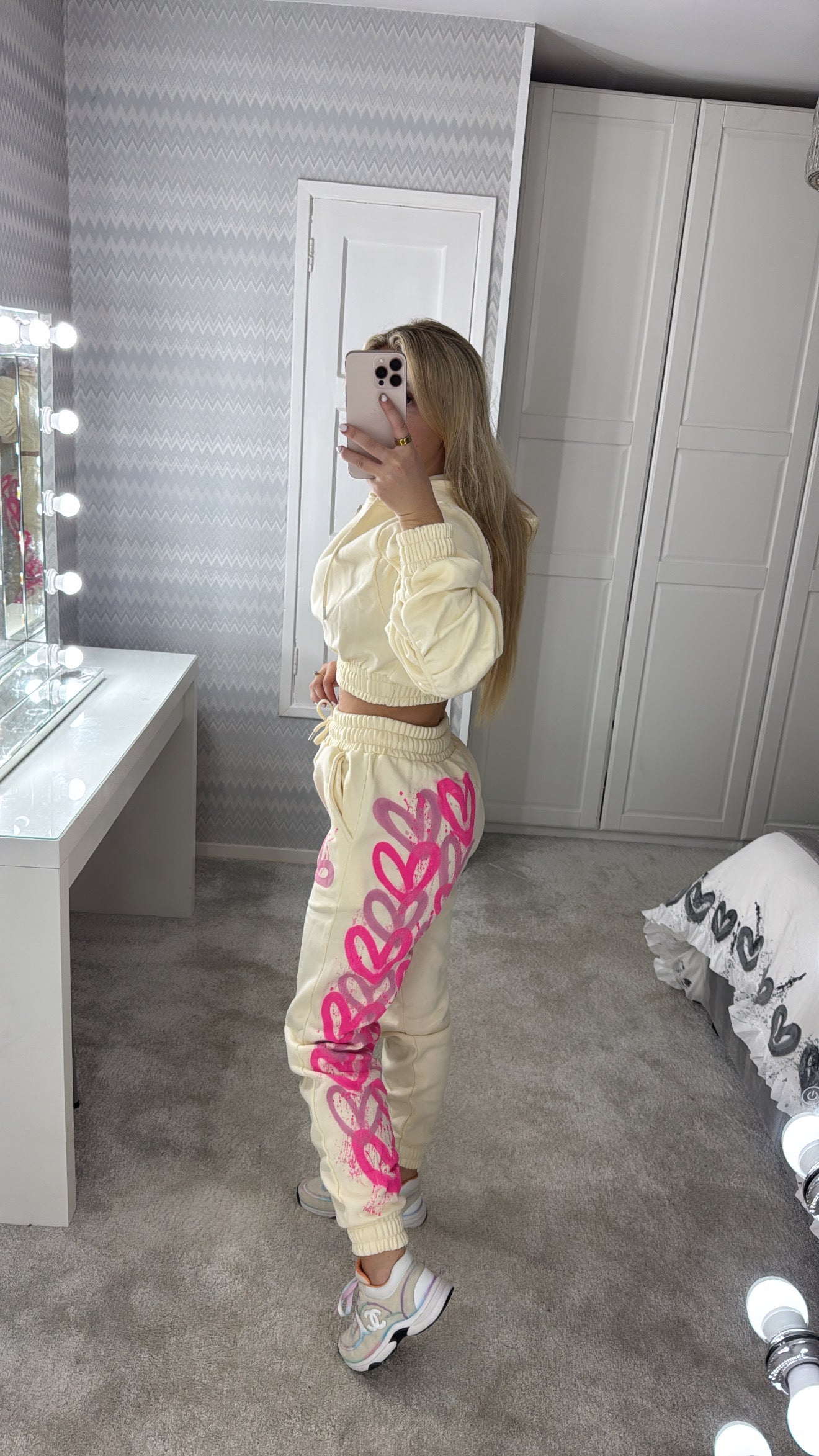 Hot pink heart cropped tracksuit💘