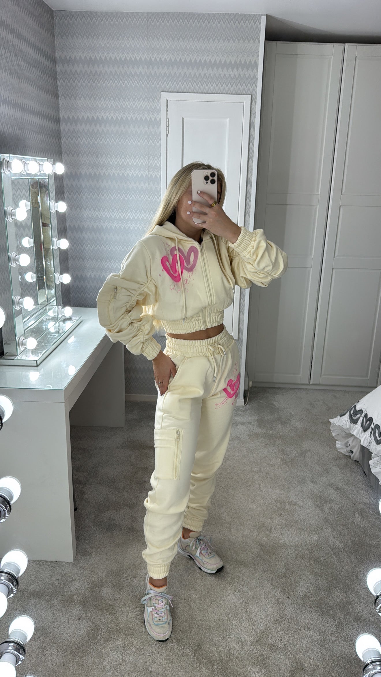 Hot pink heart cropped tracksuit💘