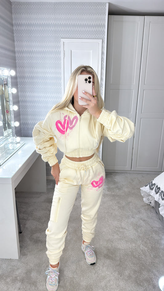 Hot pink heart cropped tracksuit💘