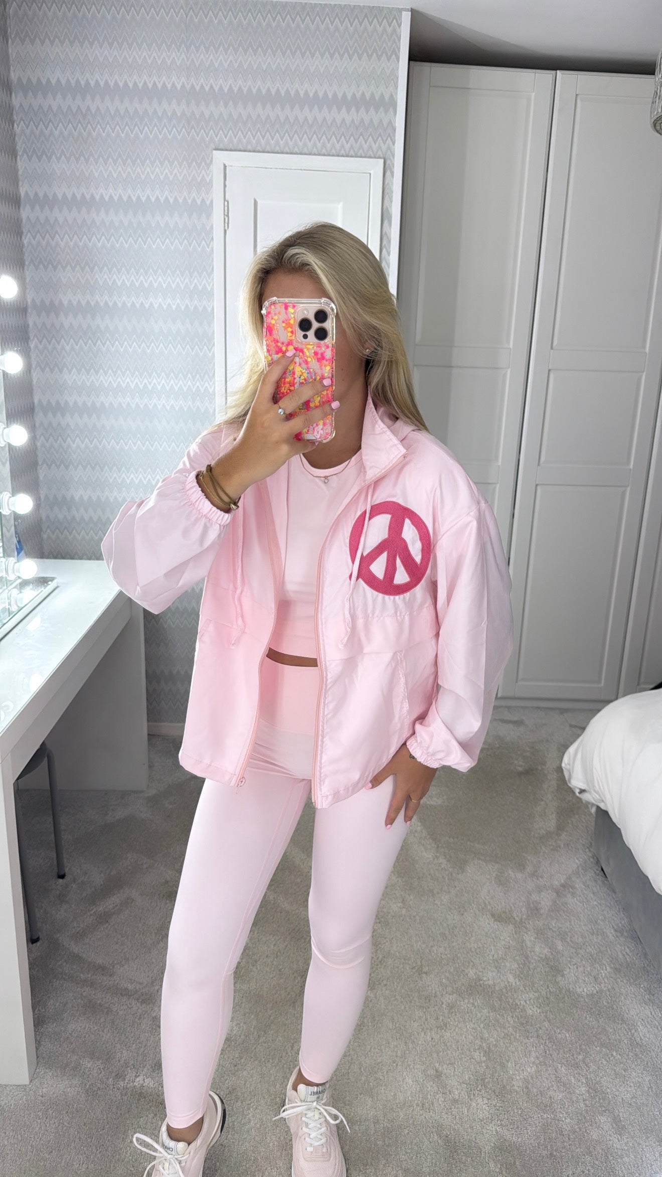 Embroidered pink peace windbreaker 💕