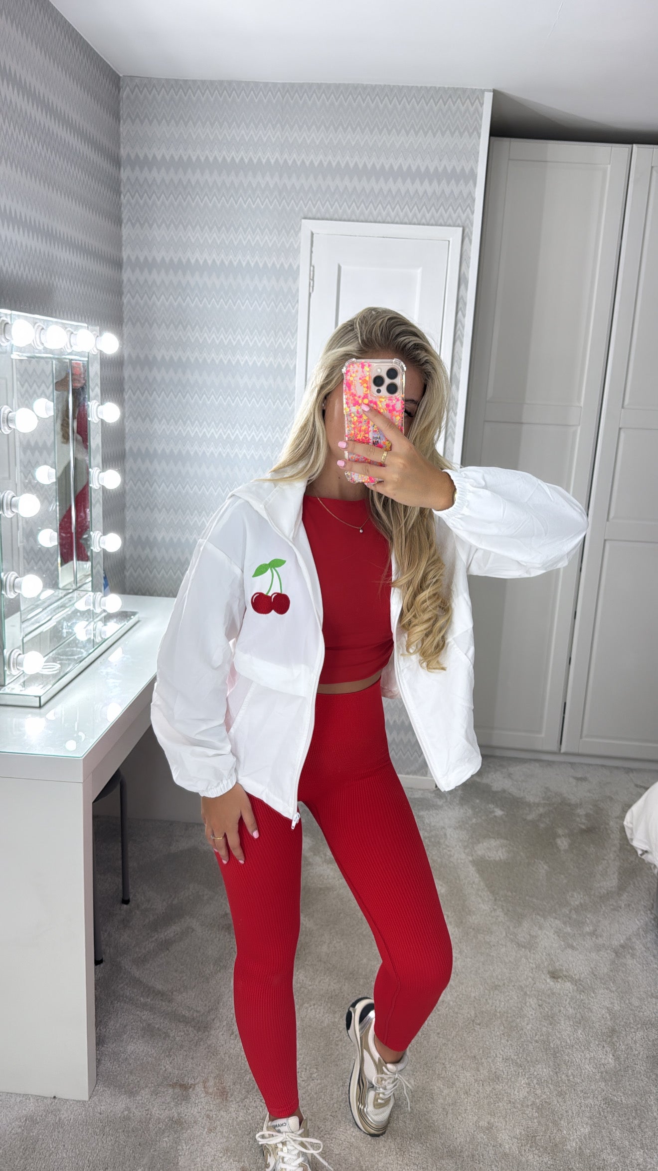 Embroidered cherry windbreaker🍒