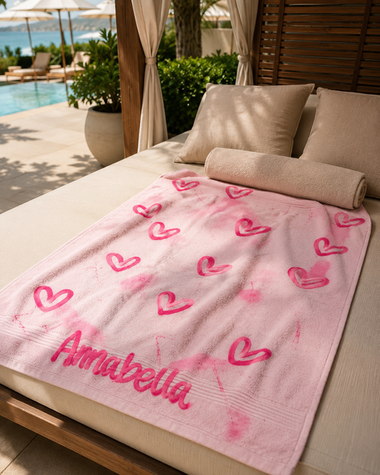 Pink heart towel 💗🥥🌴