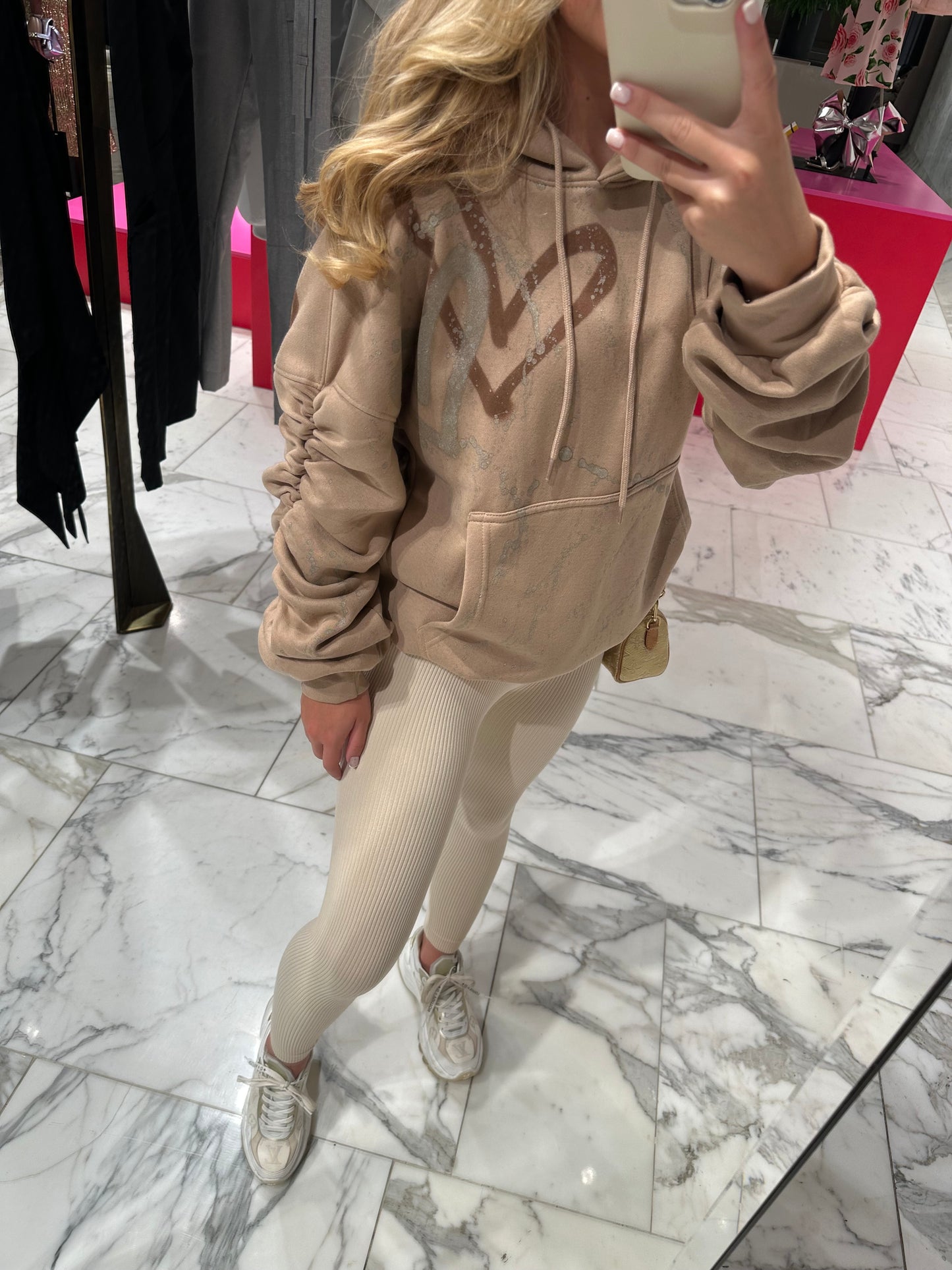 Beige ruffle hoodie🫶🏽