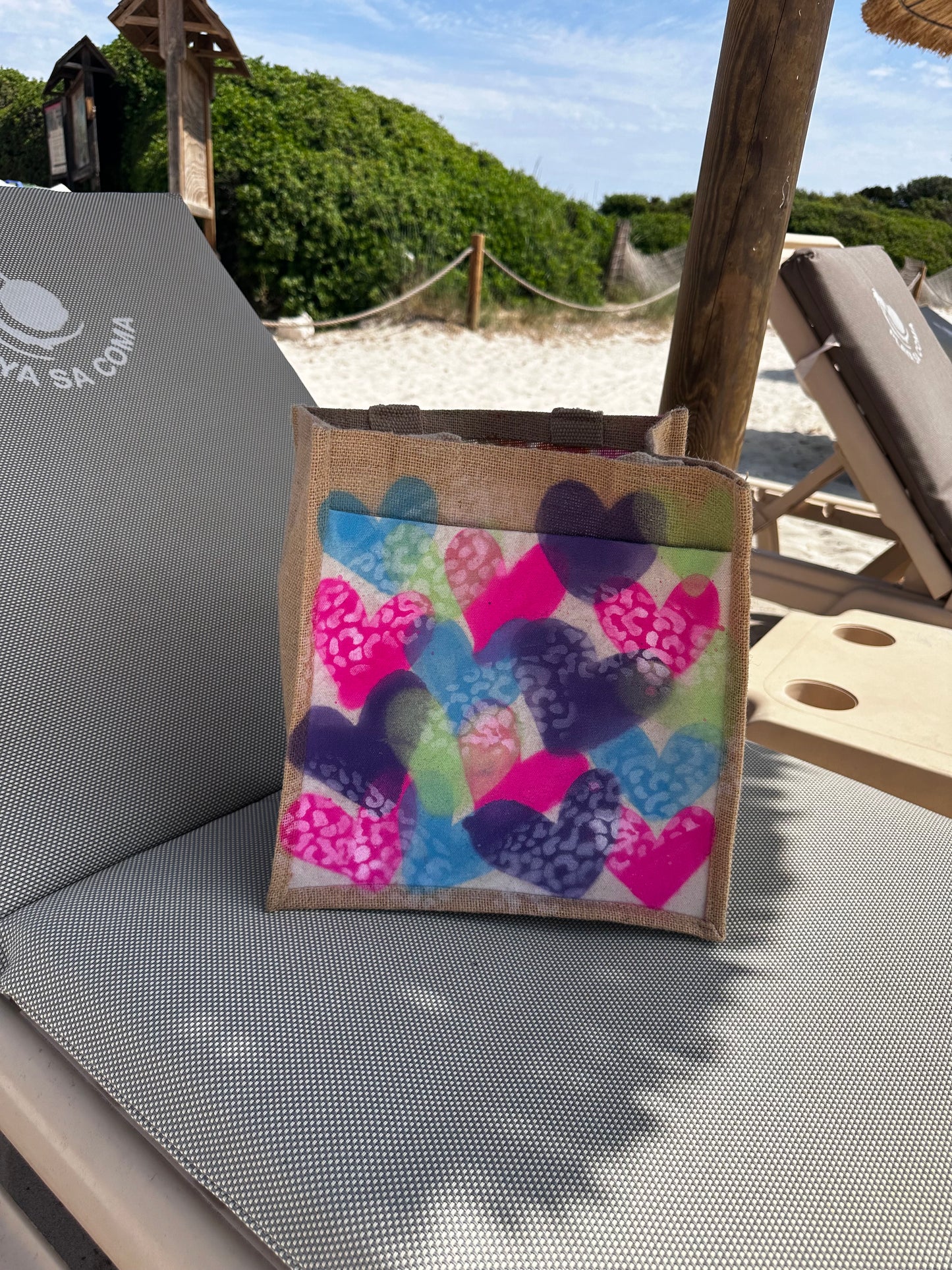 Colourful hearts beach bag🩷❤️🩵💜💚