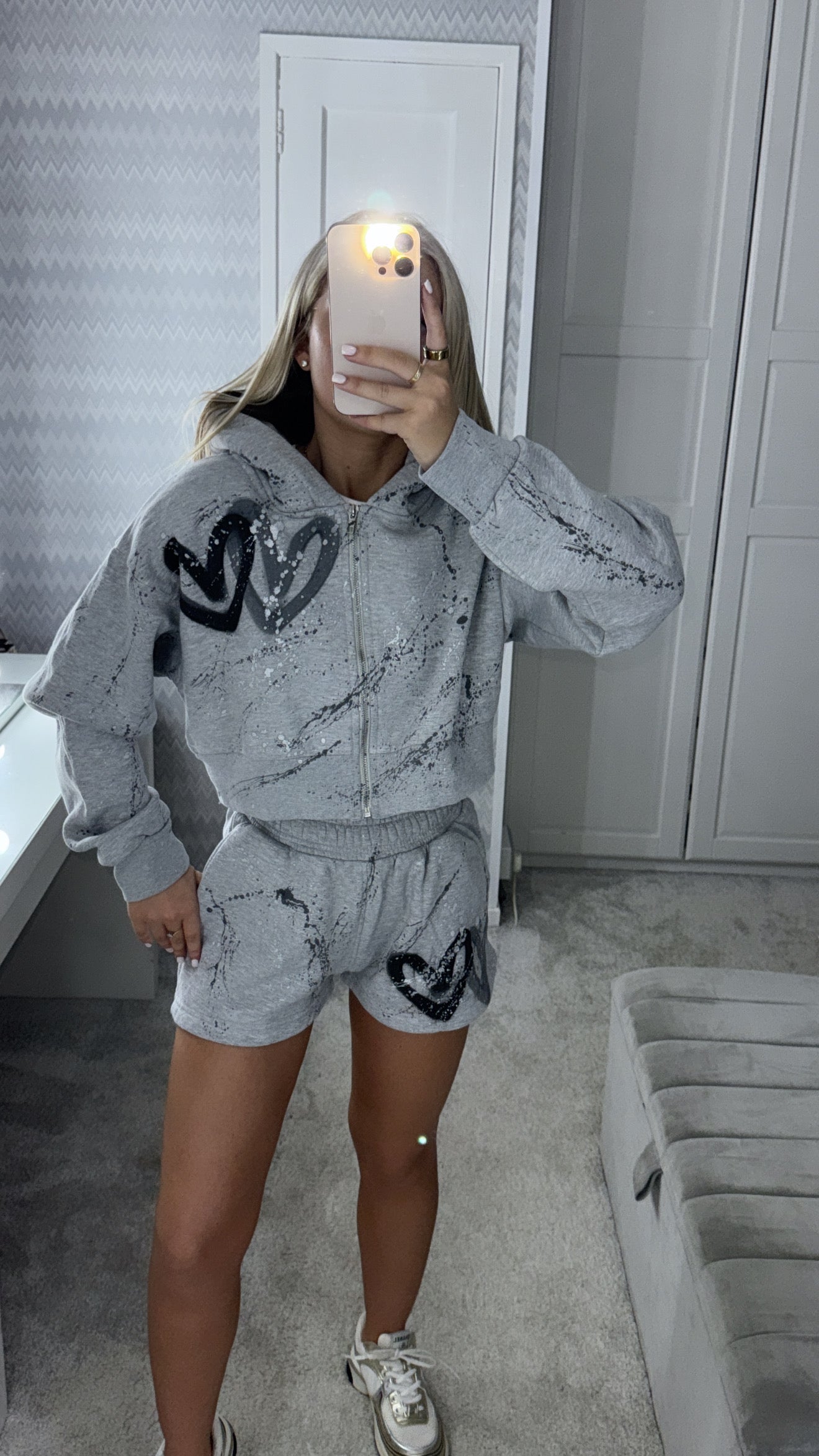 Grey heart short set🪩🩶