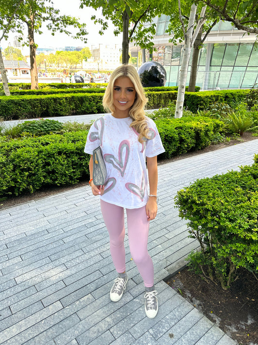 Pink& silver heart T-shirt💫🫶🏼💗