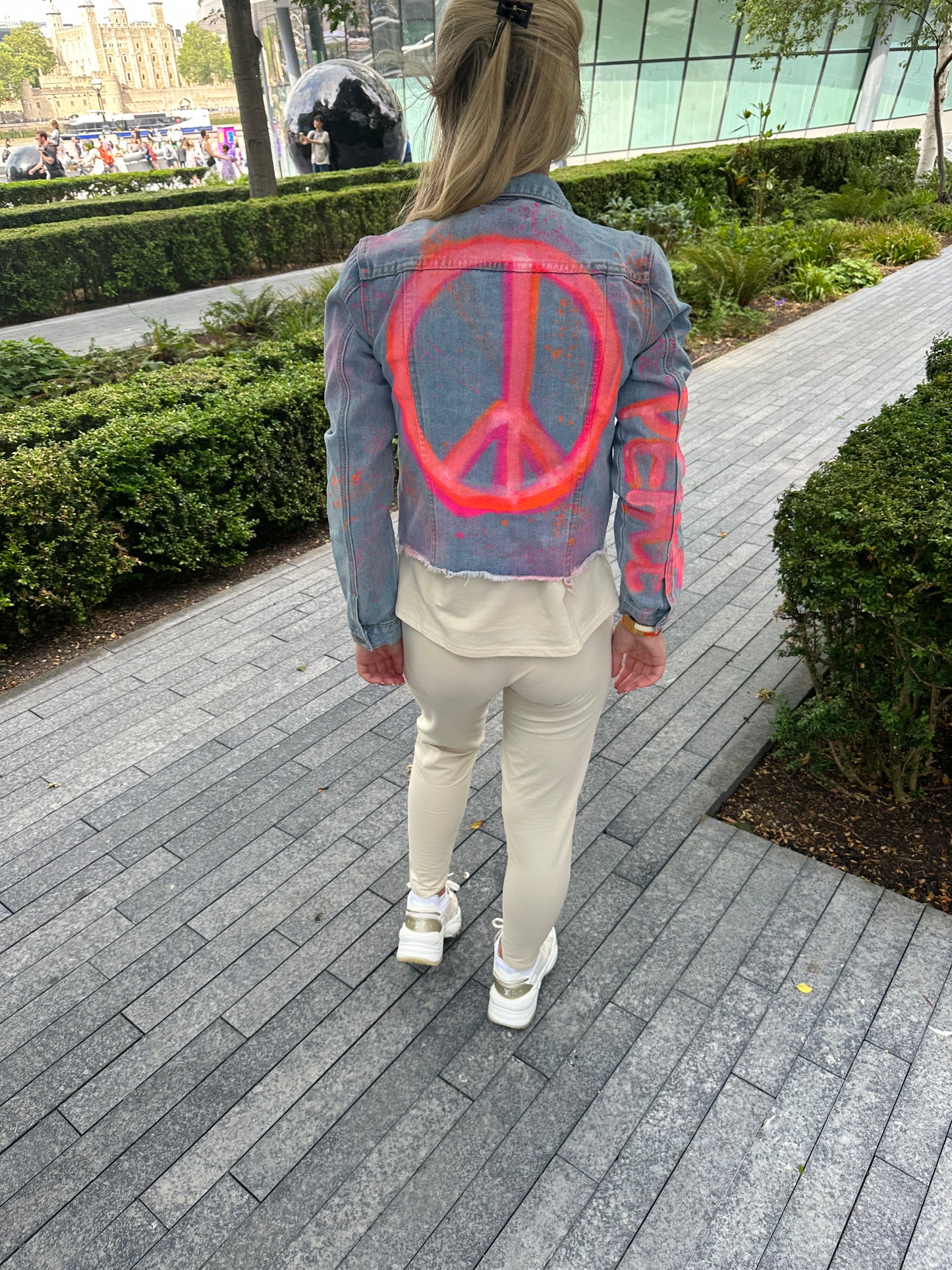 Neon peace denim jacket✌🏼💗🌴