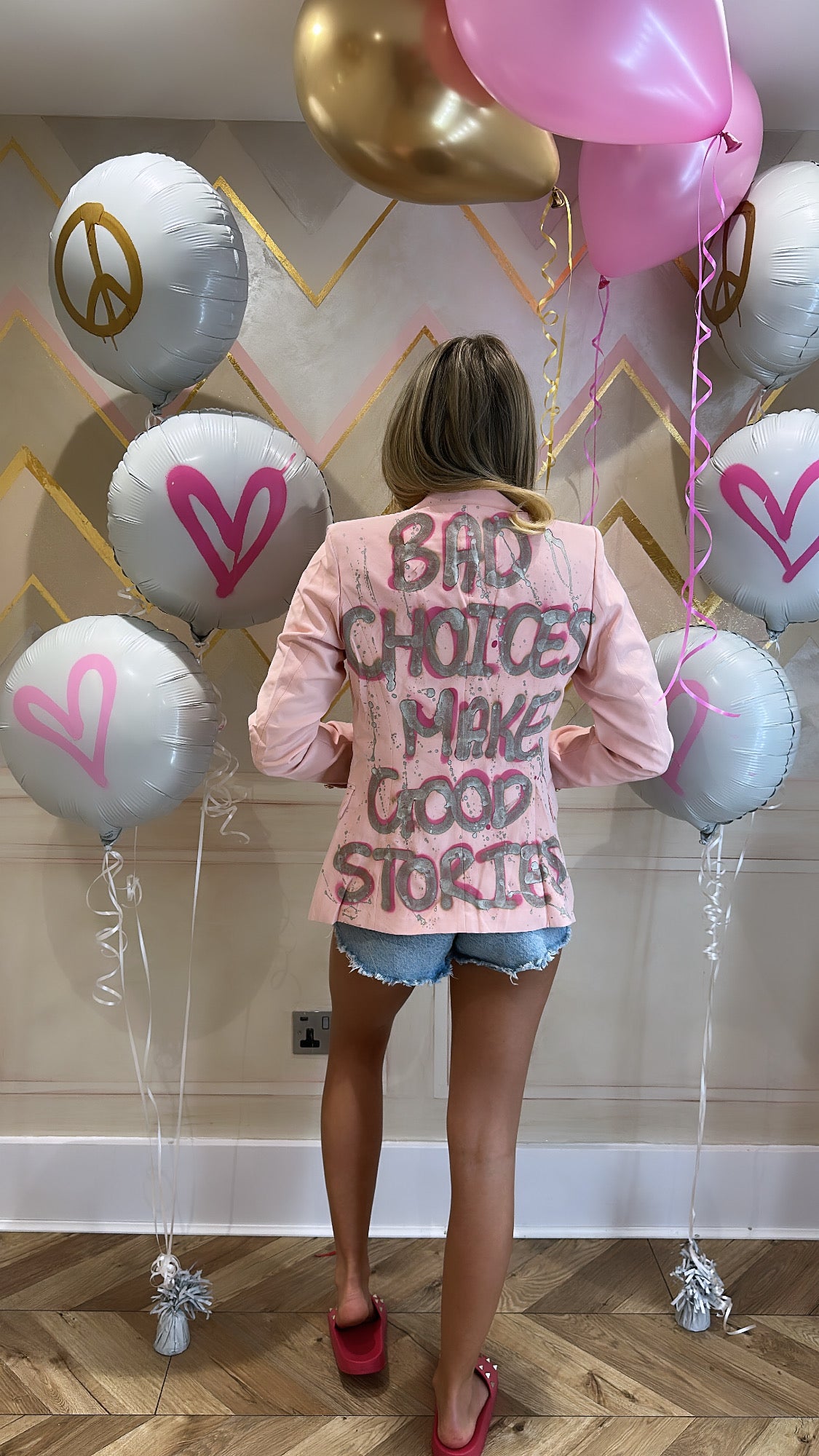 ‘BAD CHOICES MAKE GOOD STORIES’ pink blazer💫💞