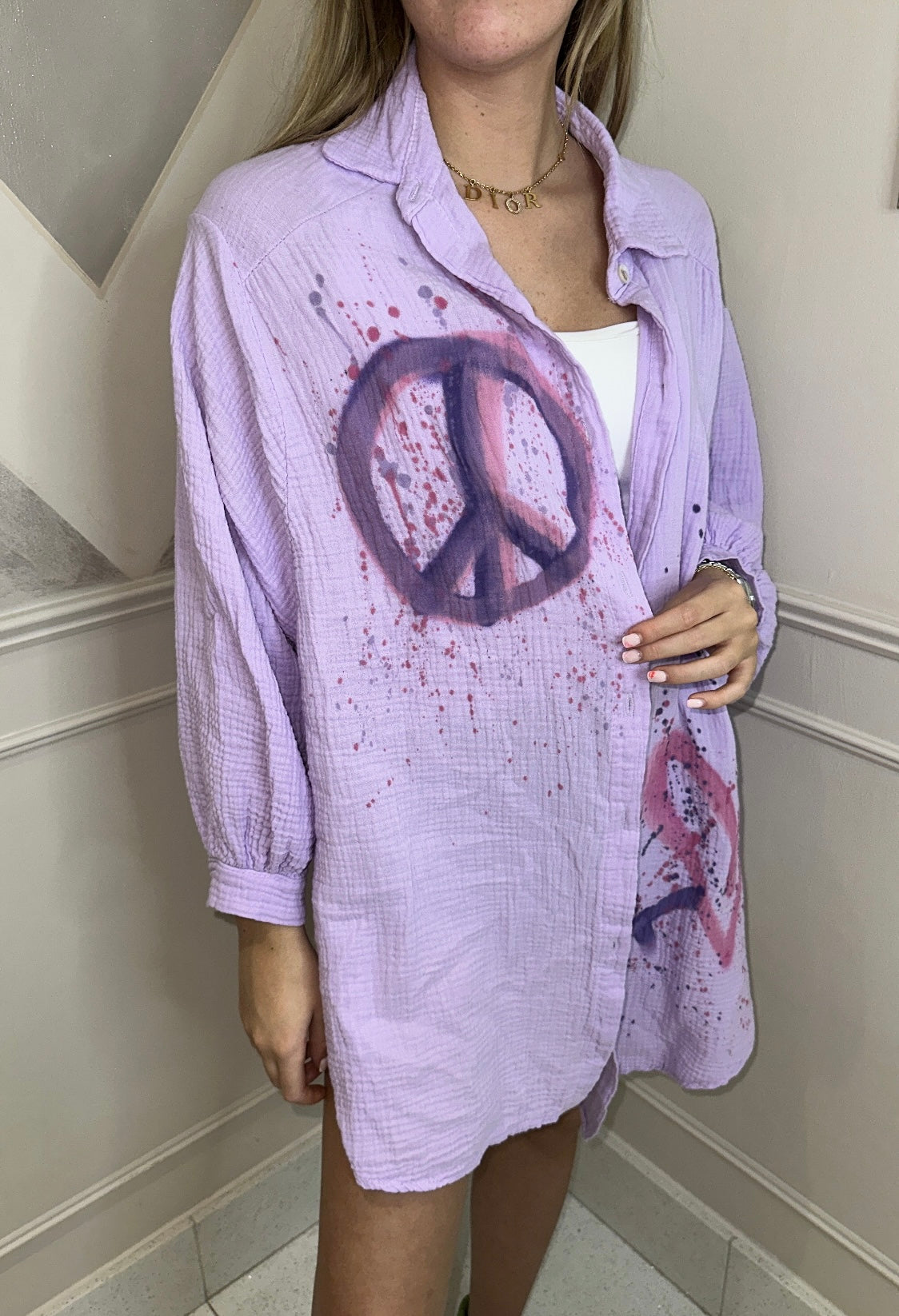 Pink peace&love oversized shirt💜✌🏼💗